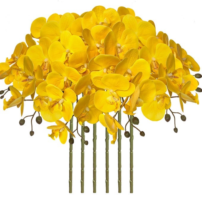 32 INCH ARTIFICIAL PHALAENOPSIS FLOWERS 6 PCS ARTIFICIAL ORCHID FLOWERS STEM PLANTS FOR HOME DCOR YELLOW