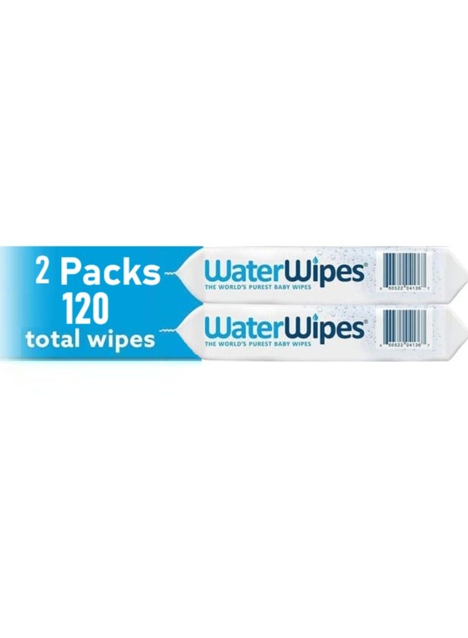 WaterWipes Pack of 2 Water Wipes With 99.9% Water And A Drop of Fruit Extract - 2x60 Wipes - Image 1