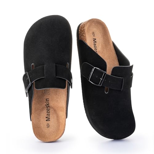 mazeskin Genuine Leather Orthopedic Clogs Slippers for Women with Comfortable Arch Support Vegan Suede Upper Orthotic Footbed for Plantar Fasciitis ReliefBlack US8 - Image 1