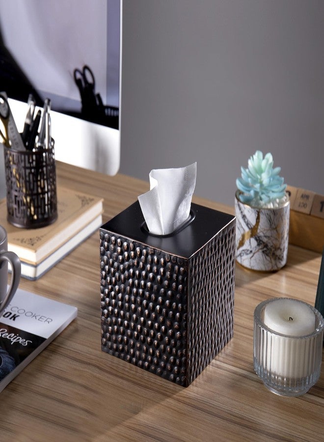 MyGift Tissue Box Cover Holder Square - Black Cube Tissues Boxes Covers Bathroom Accessories - Decorative Bronze Facial Paper Holders Modern Home Decor - Vintage Matte Wood Metal Tissue Dispenser for Office - Image 4