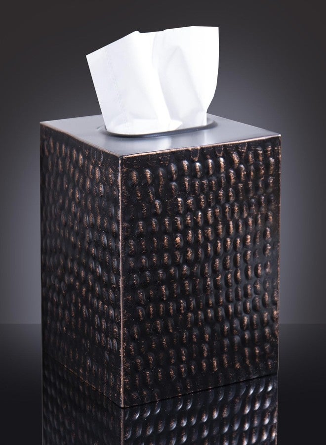 MyGift Tissue Box Cover Holder Square - Black Cube Tissues Boxes Covers Bathroom Accessories - Decorative Bronze Facial Paper Holders Modern Home Decor - Vintage Matte Wood Metal Tissue Dispenser for Office - Image 2