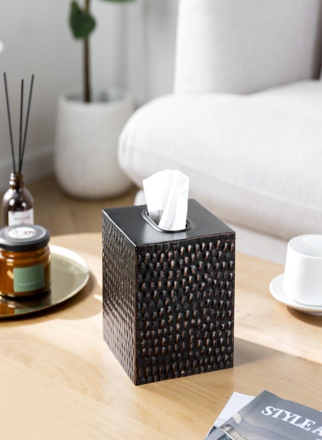 MyGift Tissue Box Cover Holder Square - Black Cube Tissues Boxes Covers Bathroom Accessories - Decorative Bronze Facial Paper Holders Modern Home Decor - Vintage Matte Wood Metal Tissue Dispenser for Office - Image 5