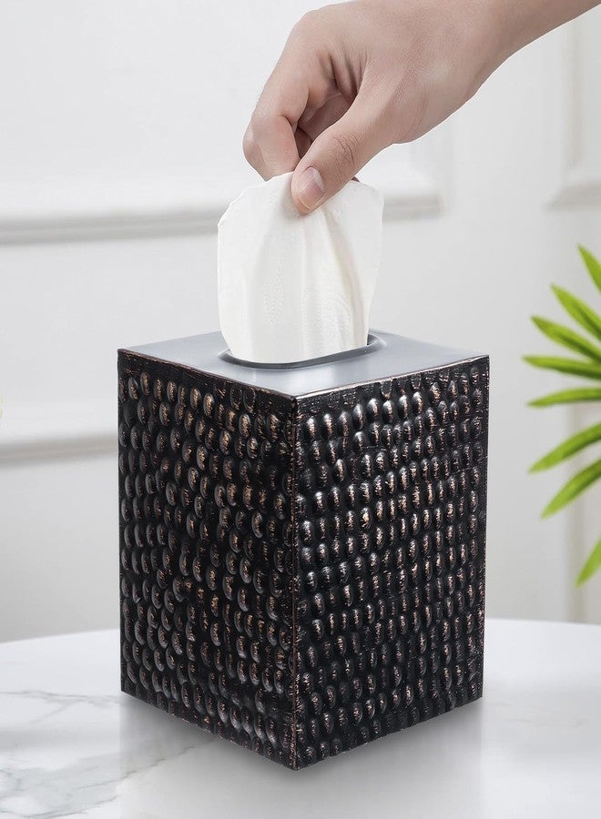 MyGift Tissue Box Cover Holder Square - Black Cube Tissues Boxes Covers Bathroom Accessories - Decorative Bronze Facial Paper Holders Modern Home Decor - Vintage Matte Wood Metal Tissue Dispenser for Office - Image 1