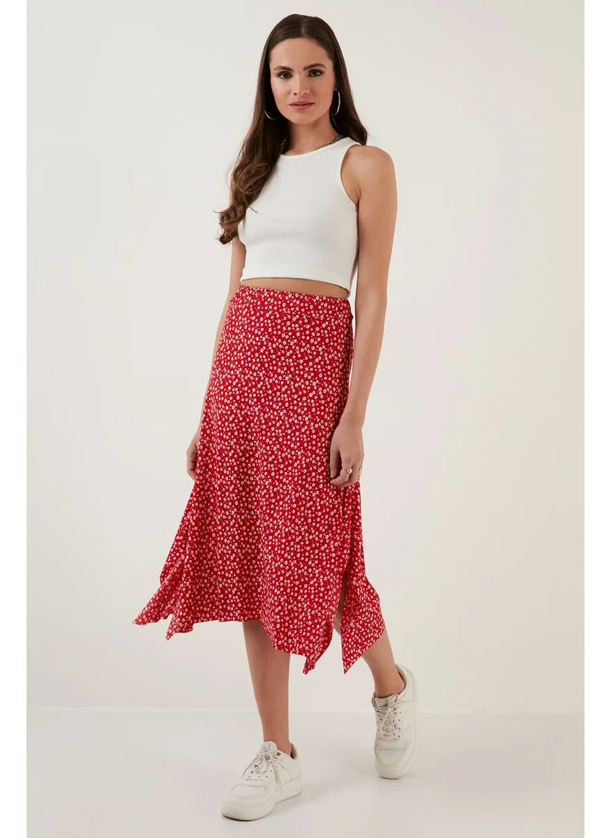 Lela Patterned Flounce Midi Length Slit Skirt Women's Skirt 5864073