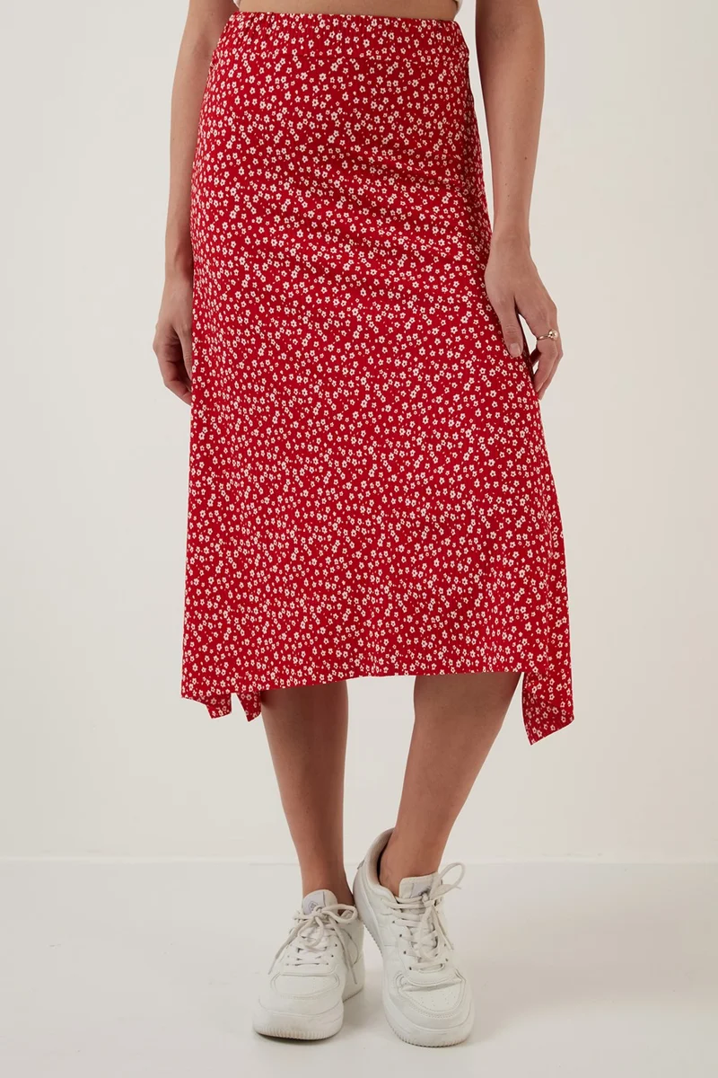 ليلا Patterned Flounce Midi Length Slit Skirt Women's Skirt 5864073
