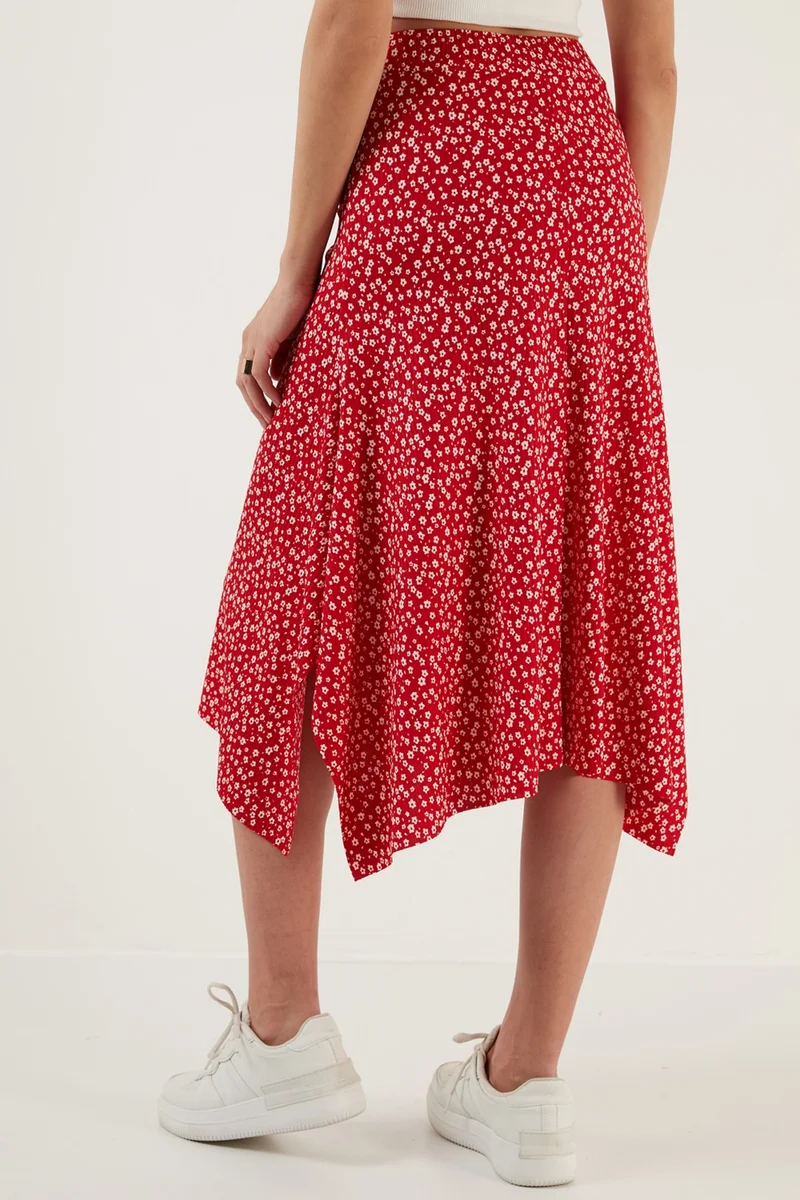 ليلا Patterned Flounce Midi Length Slit Skirt Women's Skirt 5864073