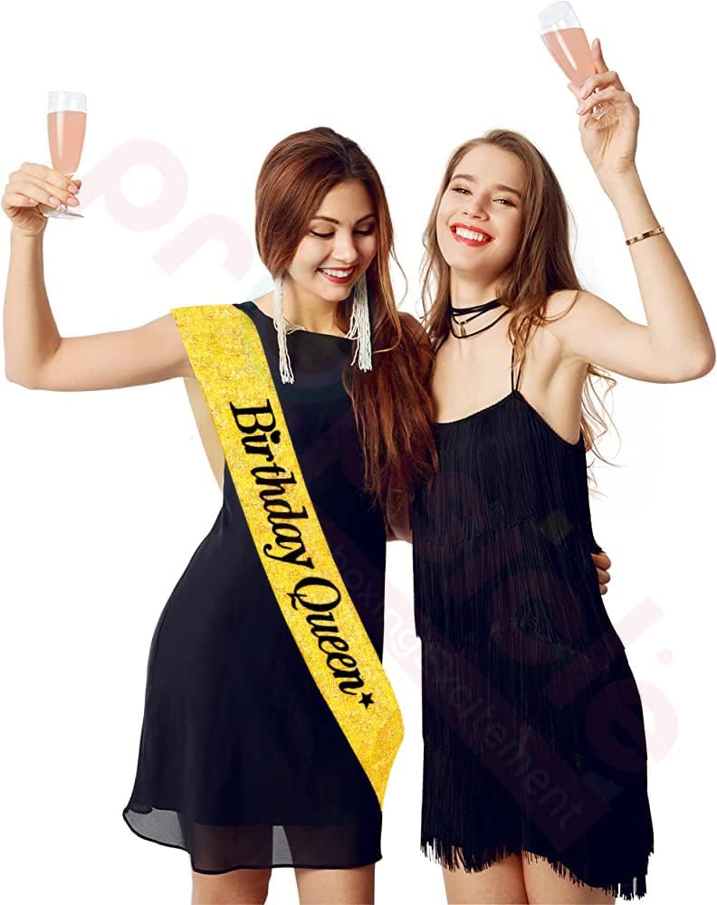 Propsicle Multi-style matching design Happy Birthday Silk Sash, Pack of 1, Golden Glitter Girl Sash Princess Theme Party Decoration Item for Women 16th Year Item Dust proof - Image 5
