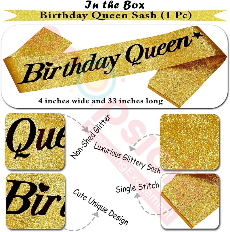 Propsicle Multi-style matching design Happy Birthday Silk Sash, Pack of 1, Golden Glitter Girl Sash Princess Theme Party Decoration Item for Women 16th Year Item Dust proof - Image 2