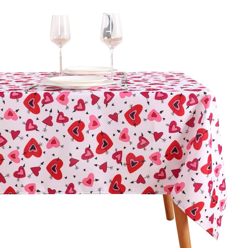SARAFLORA V-Day Table Cloth Hearts and Arrows- Rectangle Tablecloth 60x120 Inch- Stain and Water Resistant Table Cover for Anniversary/Valentine/Party/Wedding Decoration Use, Red & White - Image 4