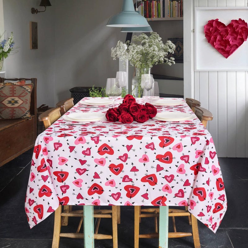 SARAFLORA V-Day Table Cloth Hearts and Arrows- Rectangle Tablecloth 60x120 Inch- Stain and Water Resistant Table Cover for Anniversary/Valentine/Party/Wedding Decoration Use, Red & White - Image 5