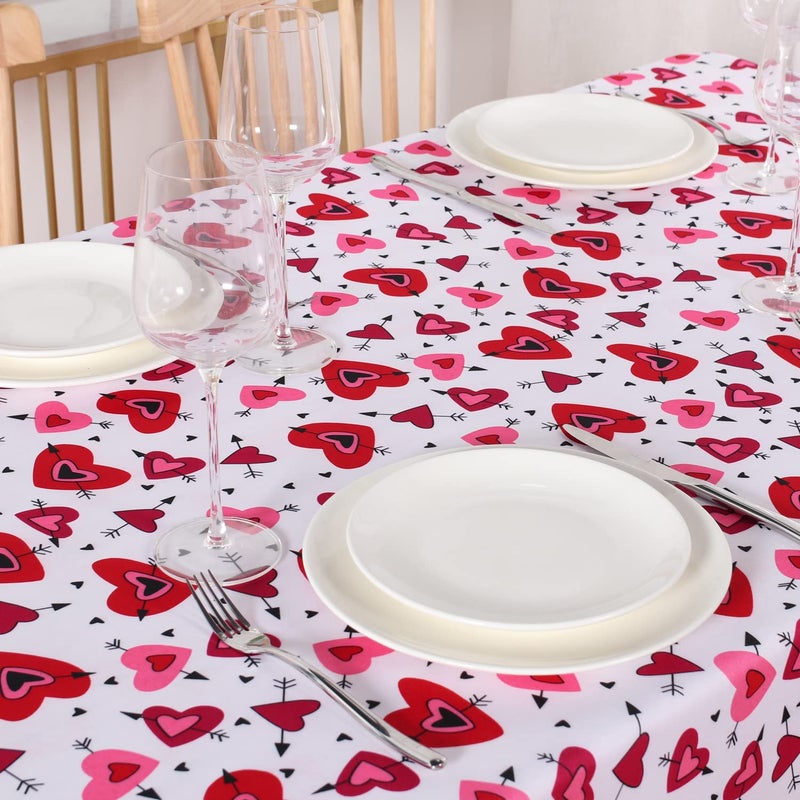 SARAFLORA V-Day Table Cloth Hearts and Arrows- Rectangle Tablecloth 60x120 Inch- Stain and Water Resistant Table Cover for Anniversary/Valentine/Party/Wedding Decoration Use, Red & White - Image 2