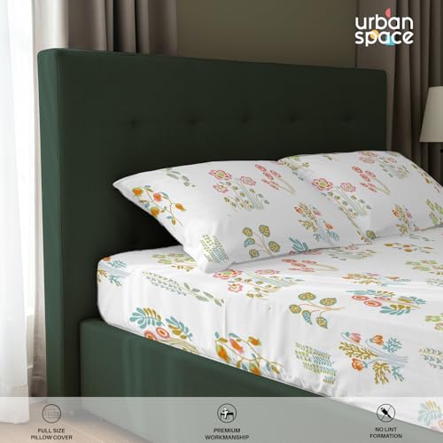 Urban Space مفرش سرير قطن 100% من أوربان سبيس لسرير مفرد، مفرش مزهر 200 TC مع 1 غطاء وسادة (58 × 90 بوصة، أبيض إيدن) - Image 5