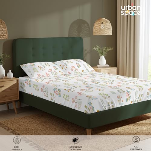 Urban Space مفرش سرير قطن 100% من أوربان سبيس لسرير مفرد، مفرش مزهر 200 TC مع 1 غطاء وسادة (58 × 90 بوصة، أبيض إيدن) - Image 4
