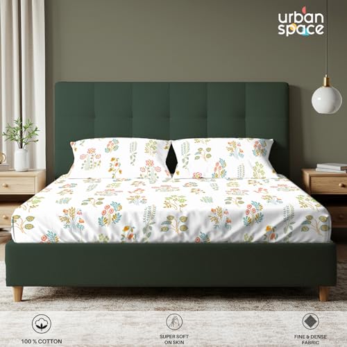 Urban Space مفرش سرير قطن 100% من أوربان سبيس لسرير مفرد، مفرش مزهر 200 TC مع 1 غطاء وسادة (58 × 90 بوصة، أبيض إيدن) - Image 3