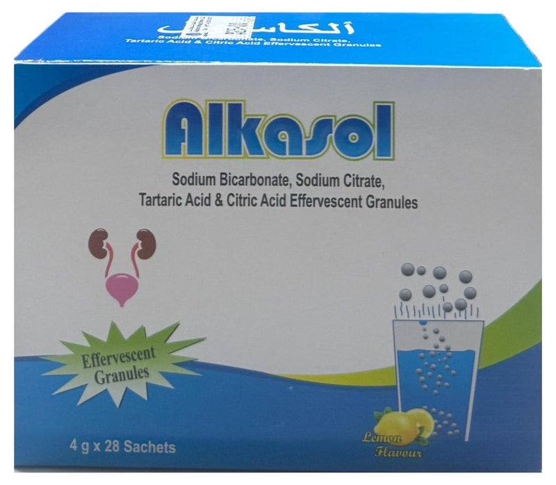 ALKASOL حبوب فوارة 4 جرام × 28 كيس، بنكهة الليمون