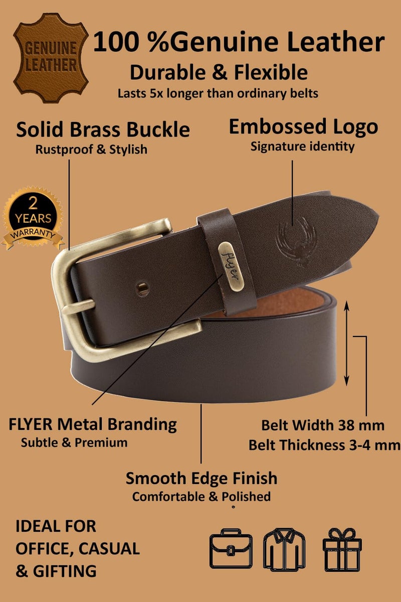 Flyer Extra Large Men's Belt Brown | Genuine Leather Oversize Belt for Men | Plus Size Waist 44 Inch | Gift Box | 2-Year Warranty | BR908 - Image 4