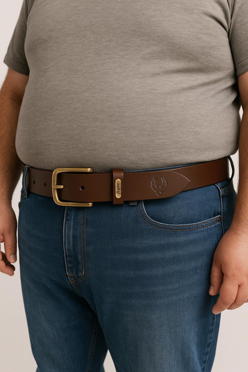 Flyer Extra Large Men's Belt Brown | Genuine Leather Oversize Belt for Men | Plus Size Waist 44 Inch | Gift Box | 2-Year Warranty | BR908 - Image 2