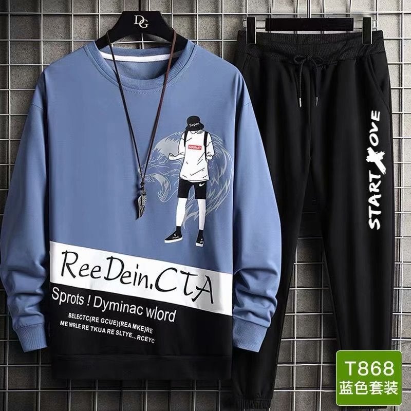 Autumn Pullover Sweatshirt Men's Casual Sports Suit Men's Junior High School Students Thin Coat Teenagers Round Neck Sweatshirt - Image 2