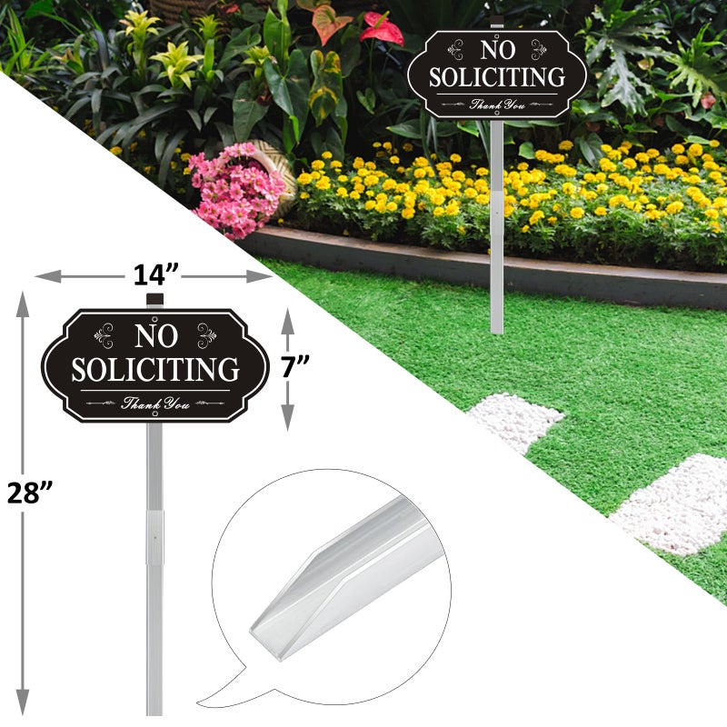 i-CowFun Heavy Duty No Soliciting Sign for House - All Metal Construction No Soliciting Yard Sign - 14" x 7" - Aluminum - with 28" Long Stake - Image 4
