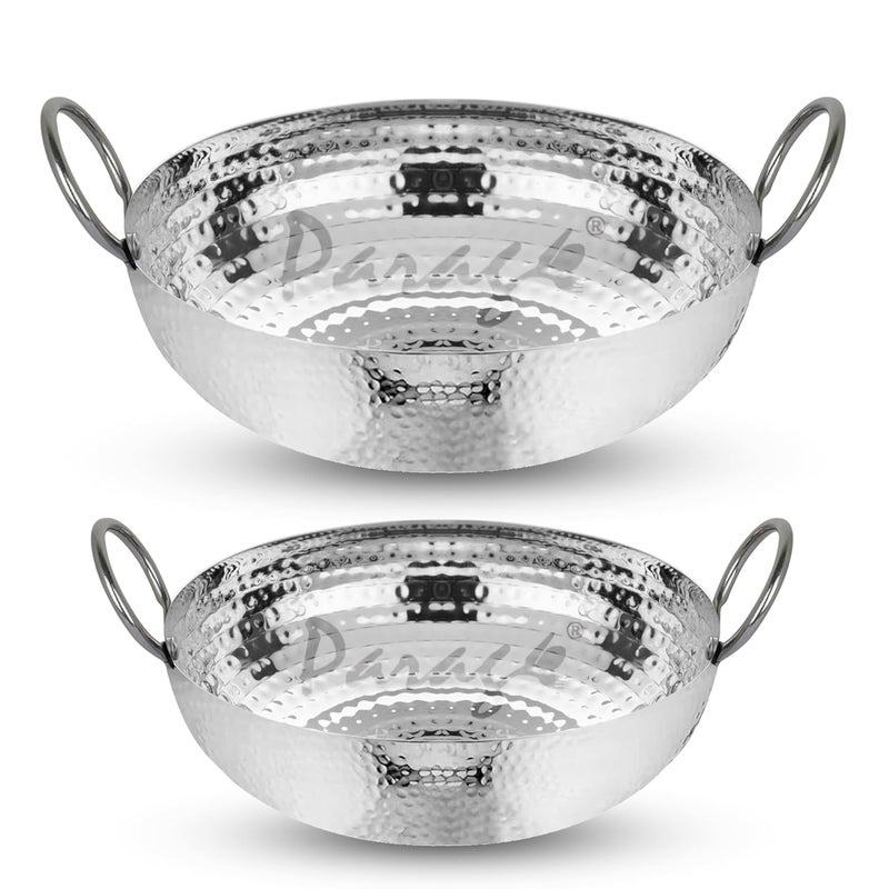 Parage 2 Pieces Stainless Steel Hammered Kadhai with Heavy Bottom for Kitchen/Utensils for Cooking, Deep Frying | Induction & Gas Stove Friendly Cookware (Capacity-1.2 LTR & 2 LTR, Silver) - Image 1