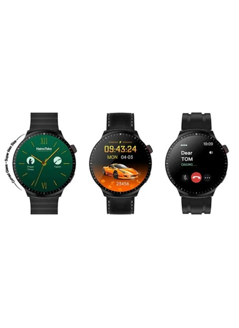 RW50 Super Max Size Round Shape Curved AMOLED Display Smart Watch With 3 Pair Straps For Gents and Boys_Black