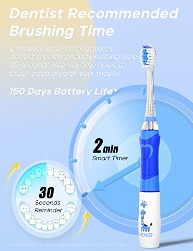 SEAGO Kids Electric Toothbrush with 2 Mins Brushing Timer and 4 Replacement Bursh Heads, Rainbow LED Light Make Brushing Fun, Blue Color Boys Battery Powerd Toothbrush for 4-12 Years Old，SG-977 - Image 4