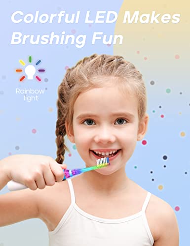 SEAGO Kids Electric Toothbrush with 2 Mins Brushing Timer and 4 Replacement Bursh Heads, Rainbow LED Light Make Brushing Fun, Blue Color Boys Battery Powerd Toothbrush for 4-12 Years Old，SG-977 - Image 2