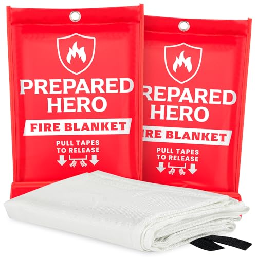 Prepared Hero Prepared Hero Emergency Fire Blanket  2 Pack  Fire Suppression Blanket for Kitchen 40 x 40 for Home Fiberglass Fire Blanket 