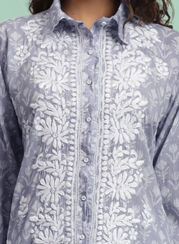 Alaya Hand Embroidered Chikankari Printed Mulmul Cotton Co-Ord Set for Women-AL4054