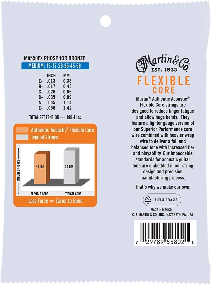 Martin Authentic Acoustic FX Guitar Strings, Medium .013-.056 (MA550FX) - Image 2