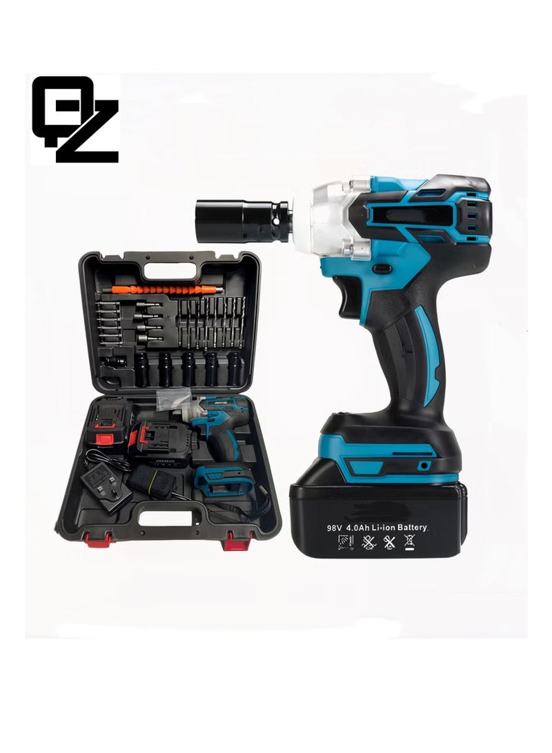 كيو زد مفتاح القوة! مجموعة مفاتيح ربط صدمية ليثيوم أيون بدون فرشاة من QZ، 98 فولت، أداء عزم دوران عالي، مزودة ببطاريتين سعة 4.0 أمبير/ساعة، تُحسّن كفاءة عملك على الفور. - Image 1