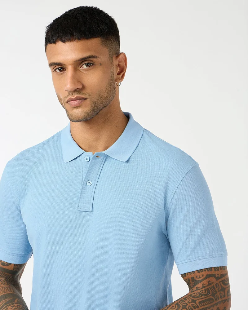 bewakoof Men's Blue Polo T-shirt