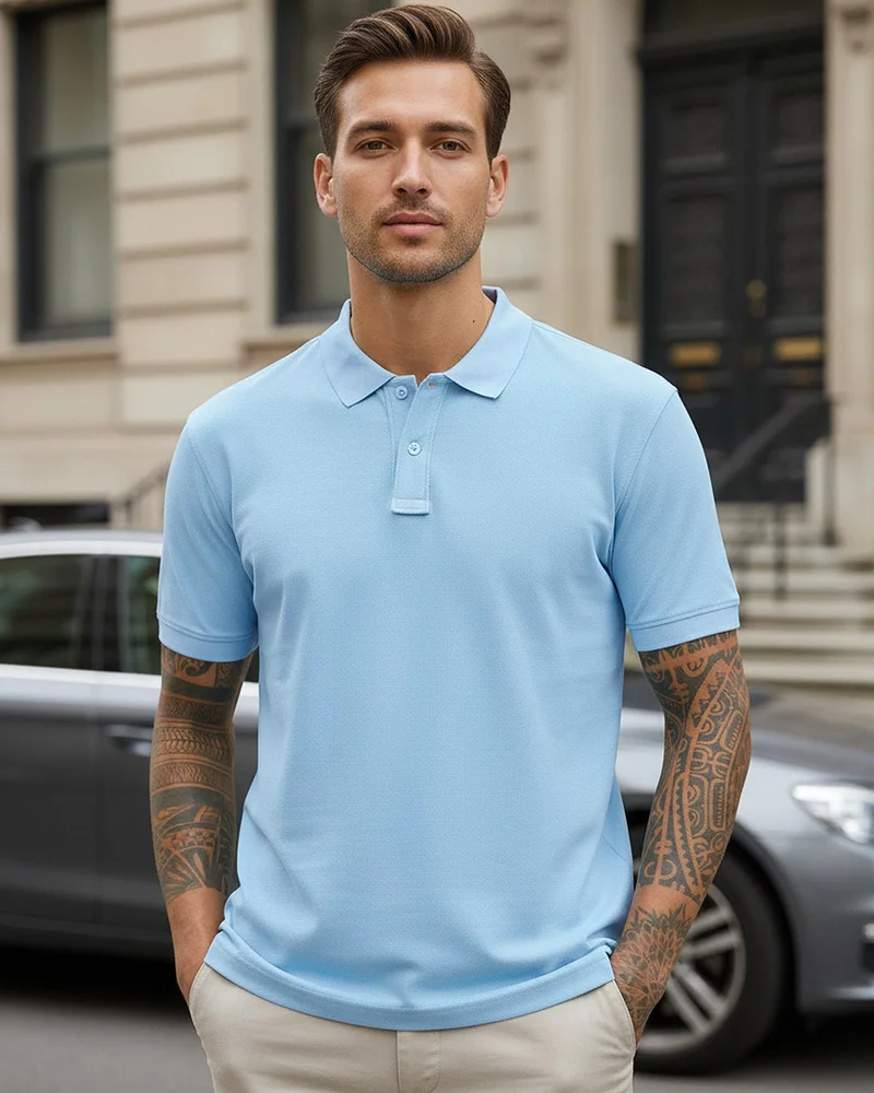 bewakoof Men's Blue Polo T-shirt