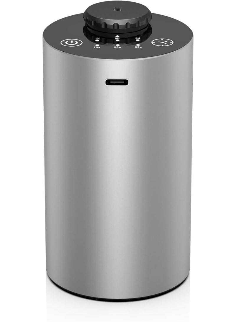 Waterless Essential Oil Diffuser Battery Operated Cordless Aromatherapy Diffuser with Timing & 3 Mist Levels car Diffuser，Black Aluminum Alloy (Silver)