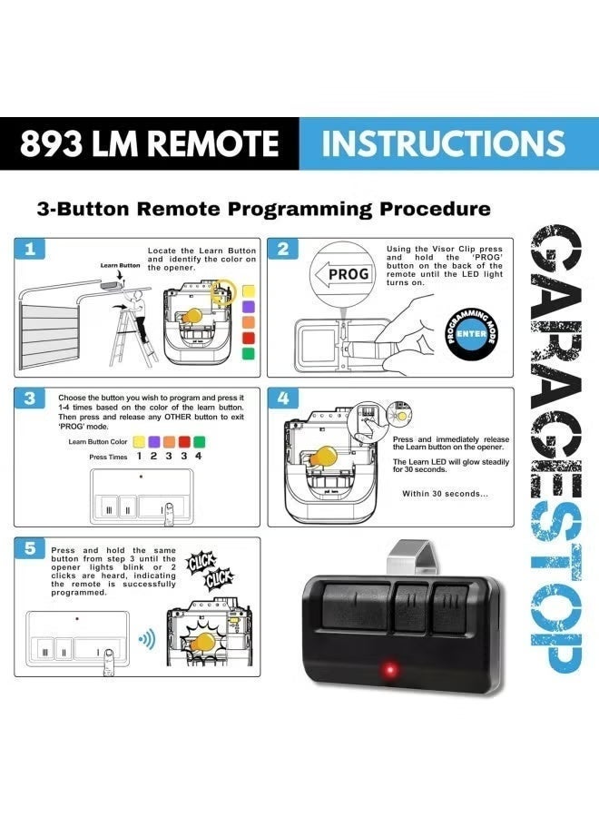 ليفت ماستر جهاز تحكم عن بُعد لفتح باب المرآب (متوافق مع LiftMaster 893LM)، متعدد الترددات ويعمل مع أنظمة Chamberlain وSears وCraftsman (مزود بـ 5 أزرار برمجة/تعلم)، وشامل التوافق مع الموديلات: 893MAX و893LM و371LM و373LM و973LM (اللون: أسود) - Image 5