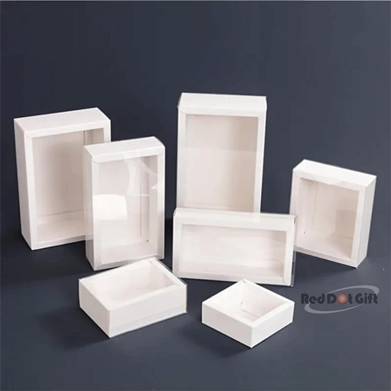 Red Dot Gift صناديق كرافت مستطيلة هدايا ريد دوت 20-pack مع غطاء شفاف - 8.3 x 8.3 x 3 سم - أبيض - Image 3