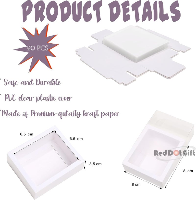 Red Dot Gift صناديق كرافت مستطيلة هدايا ريد دوت 20-pack مع غطاء شفاف - 8.3 x 8.3 x 3 سم - أبيض - Image 2