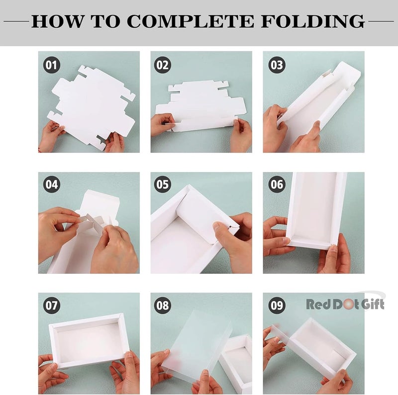 Red Dot Gift صناديق كرافت مستطيلة هدايا ريد دوت 20-pack مع غطاء شفاف - 8.3 x 8.3 x 3 سم - أبيض - Image 5