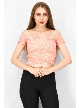 BB Dakota by Steve Madden Women Off Shoulder Short Sleeve Floral Crop Top, Pink  - Image 1