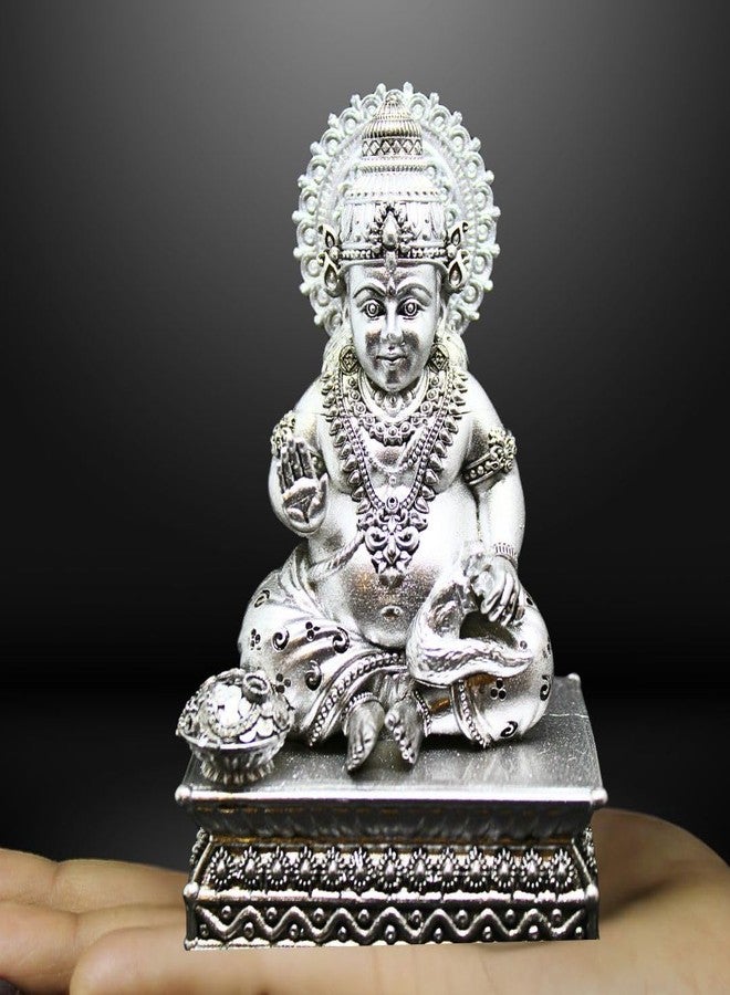 NEEANN Lord Kuber Statue - 4.5” Polystone Idol for Wealth & Prosperity | Vastu Lord Kuberan Murti in Antique Silver Colour for Home, Office, Temple | Sarvahna, Dhanadaya, Kuvera - Image 3