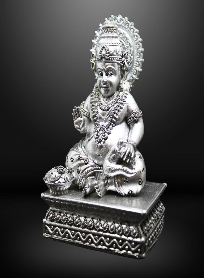 NEEANN Lord Kuber Statue - 4.5” Polystone Idol for Wealth & Prosperity | Vastu Lord Kuberan Murti in Antique Silver Colour for Home, Office, Temple | Sarvahna, Dhanadaya, Kuvera - Image 1