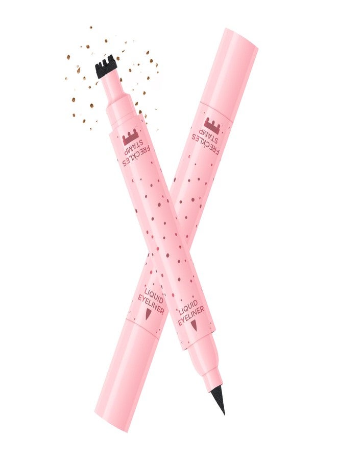 KYDA Freckle Liquid Eyeliner Pen, 2 in 1 Freckles Stamp and Black Liquid Eyeliner, Waterproof and Long lasting Soft Dot Spot Pen Realistic Fake Freckles for Natural Lifelike Sun-kissed Makeup-MEDIUM - Image 1