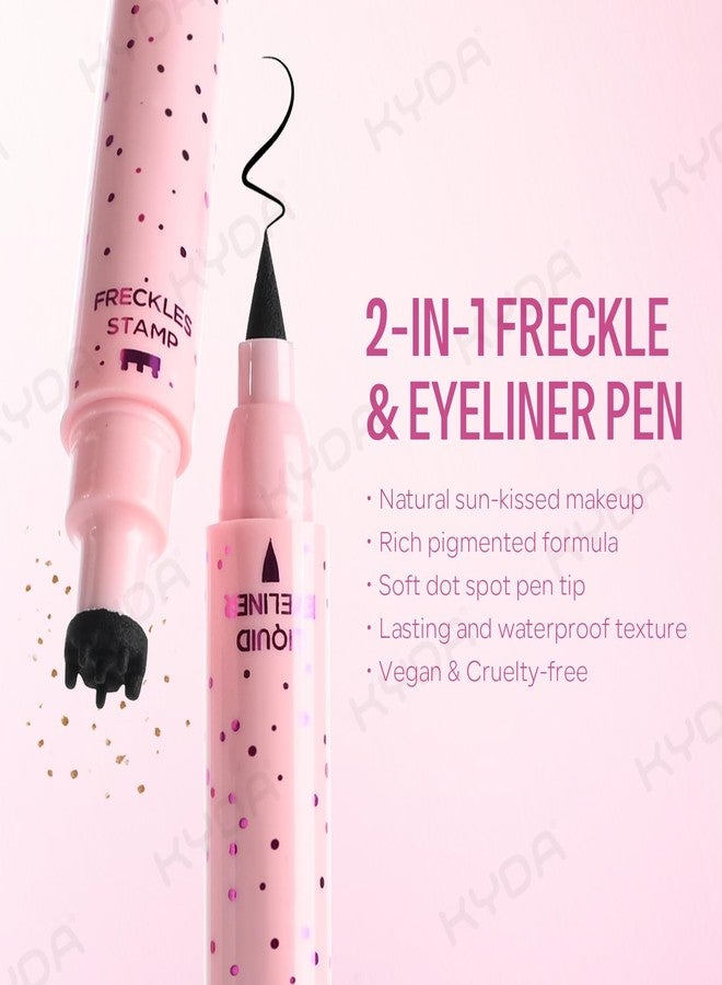 KYDA Freckle Liquid Eyeliner Pen, 2 in 1 Freckles Stamp and Black Liquid Eyeliner, Waterproof and Long lasting Soft Dot Spot Pen Realistic Fake Freckles for Natural Lifelike Sun-kissed Makeup-MEDIUM - Image 2