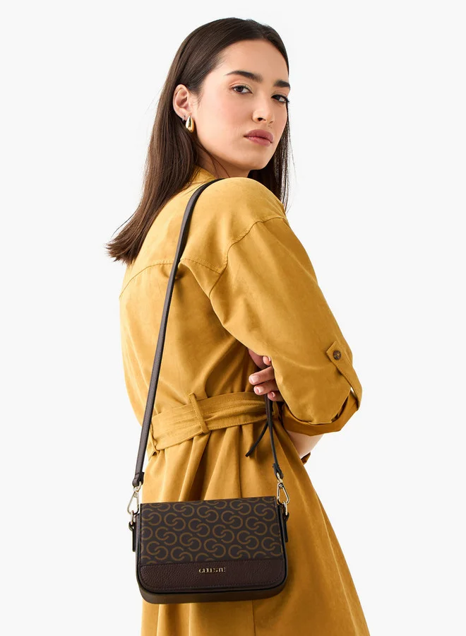 Celeste Monogram Print Crossbody Bag with Detachable Strap and Flap Closure