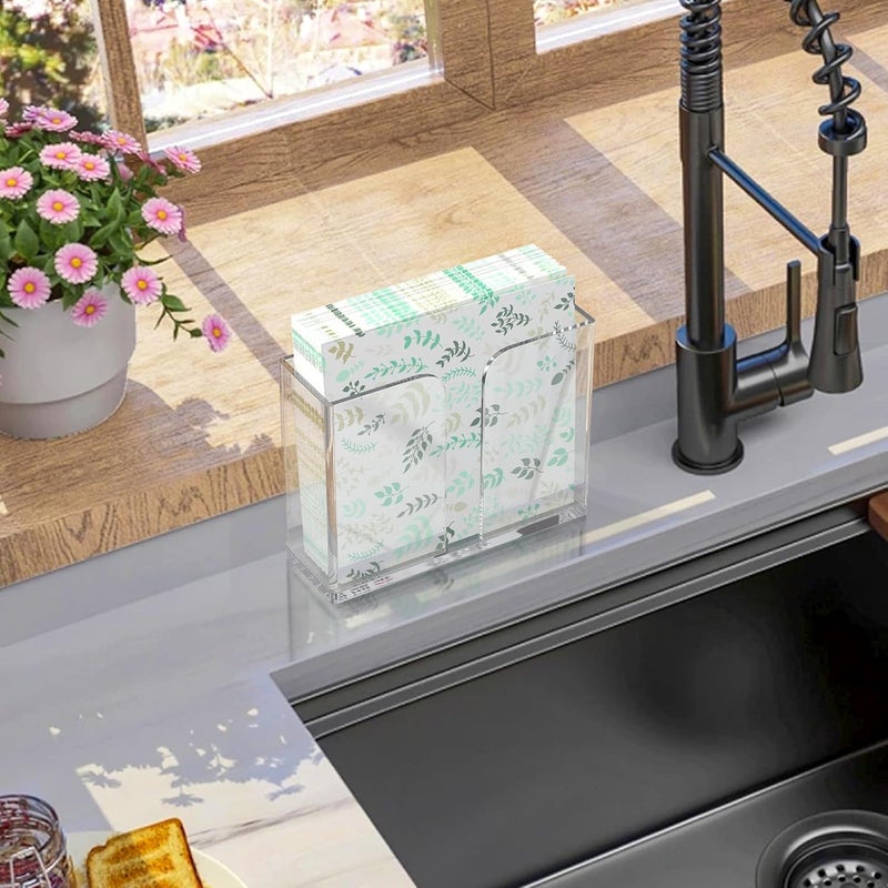 PITBVO Napkin Holder, Clear Acrylic Guest Towel Holder, Vertical Disposable Hand Towel Holder for Kitchen, Waterproof Square Guest Paper Towel Lucite Tray for Bathroom Home Hotel Office Restaurant Business - Image 2