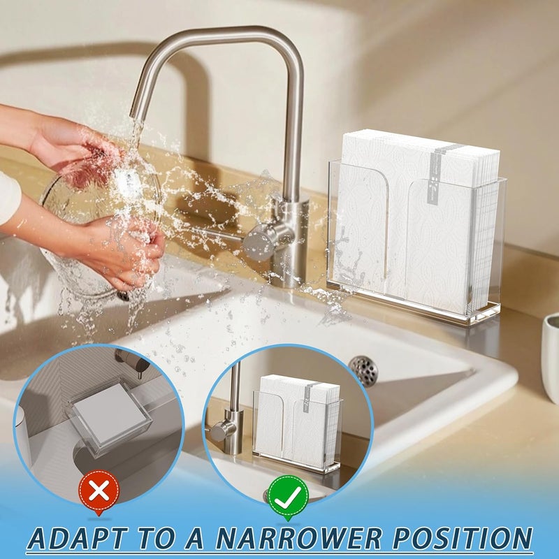 PITBVO Napkin Holder, Clear Acrylic Guest Towel Holder, Vertical Disposable Hand Towel Holder for Kitchen, Waterproof Square Guest Paper Towel Lucite Tray for Bathroom Home Hotel Office Restaurant Business - Image 4