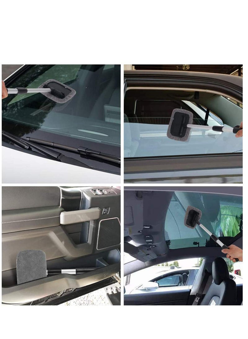 Generic Windshield Window Cleaning Tool Car Windshield Cleaner Brush Auto Glass Wiper with Long Extendable Handle and 7 Pieces Washable Reusable Microfiber Cloth for Cleaning Car Window - Image 2