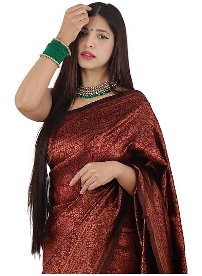 sanu silk Sanu silk Kanjivaram Pure Soft Silk Jacquard weave Saree With Unstitched Blouse Piece For Women & Girls (Marron)  - Image 1