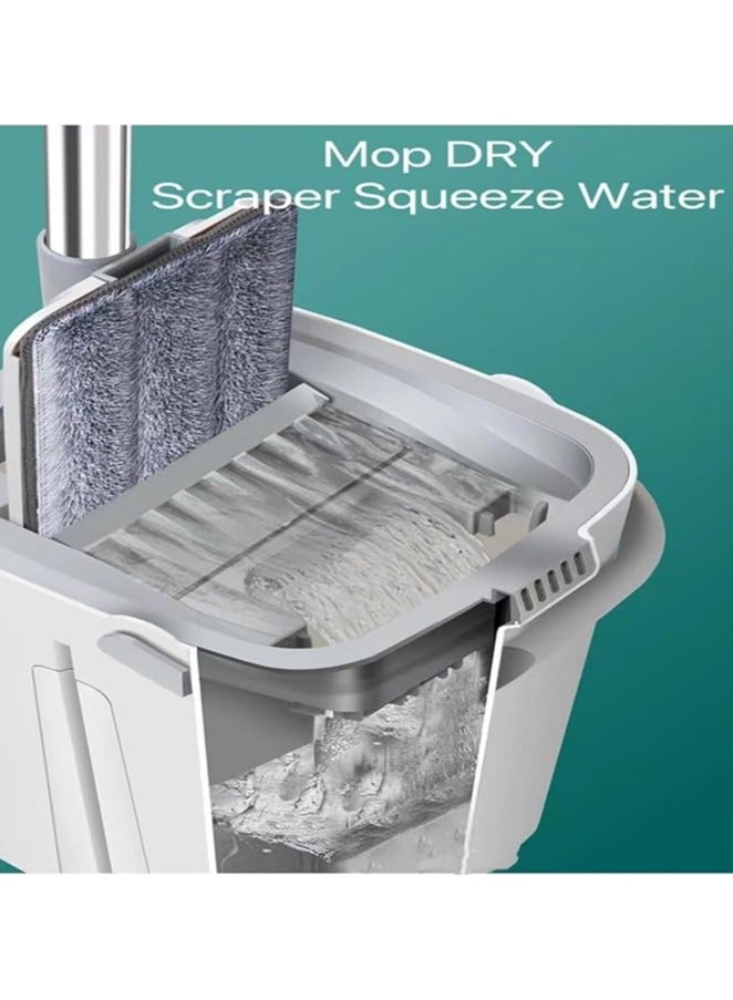Mop and Bucket with Squeezer for Home, Hands Free Flat Floor Mop and Bucket, with 2 Washable Microfiber Pads, Wet and Dry Use, Floor Cleaning Mop - Image 3