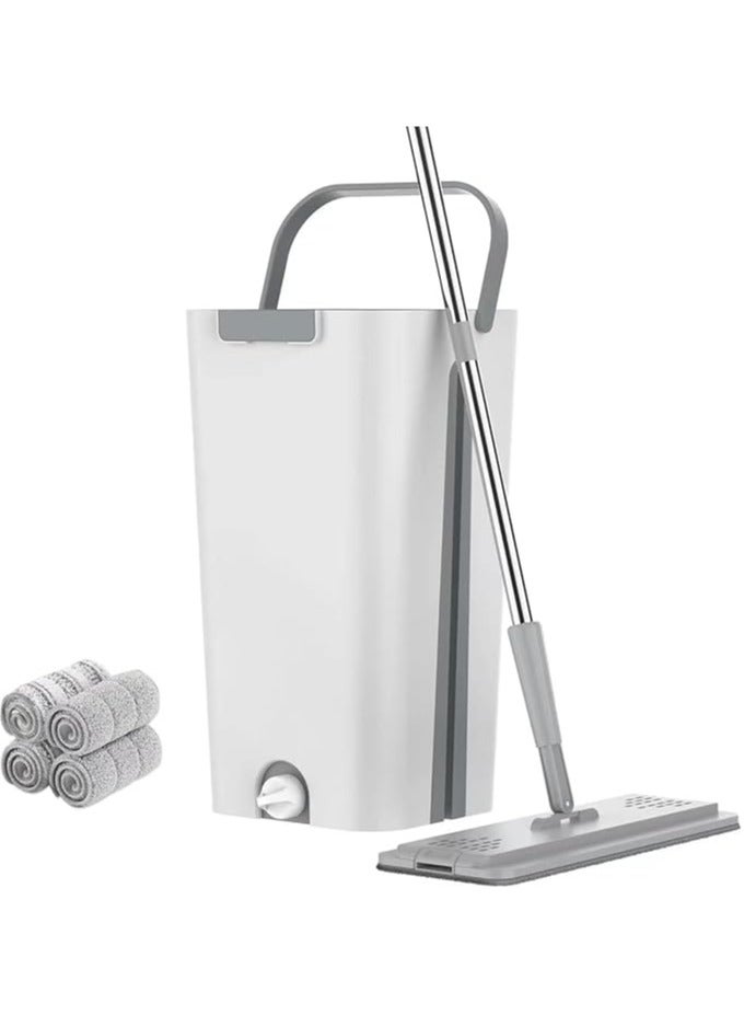 Mop and Bucket with Squeezer for Home, Hands Free Flat Floor Mop and Bucket, with 2 Washable Microfiber Pads, Wet and Dry Use, Floor Cleaning Mop - Image 1